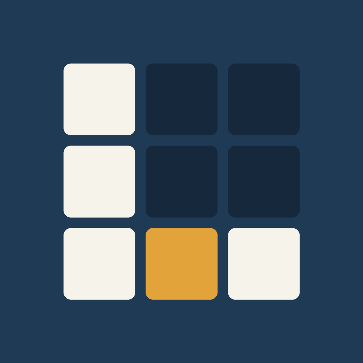 Logo Ludopraxis, pictogramme de neuf cases formant un L avec une case ocre